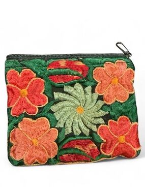 Vintage Eucalyptus Handcrafted Embroidered Floral Coin Purse- Vibrant, Bohemian